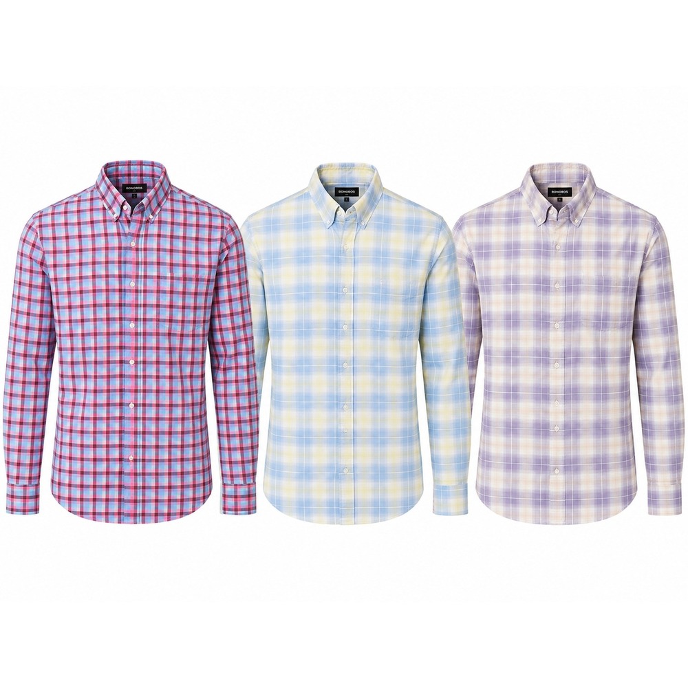 Bonobos Men's L Long Slim Fit Stretch Plaid Button Down Shirts Lot of 3
